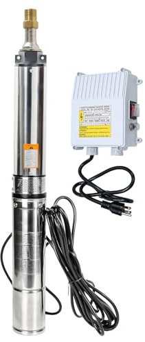 Deep Well Submersible Pump, Stainless Steel Submersible Well Pump with Control Box, 1HP, 110V, 33 GPM,276FT Max Head, 50FT Power Cord, w/Check Valve & Outlet,ON/OFF Switch (1HP / 115V #23503)