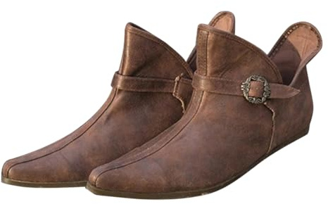 UK 10 Men's Womens Halloween Pirate Boots Pointed Toe Renaissance Medieval Steampunk Retro Boots Unisex Faux Leather Gothic Halloween Slip on Shoes Vintage Brown Footwear
