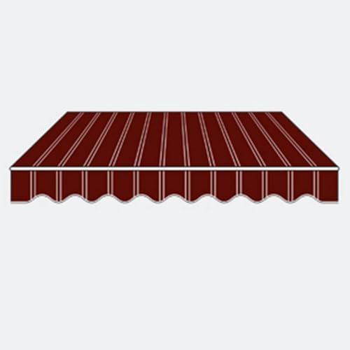 Tela de poliéster impermeable de repuesto con cenefa, material de toldo para patio, terraza, balcón, rayas burdeos, 6.5 x 5 pies, revestimiento de poliuretano