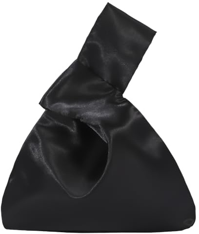 CRASPIRE Wrist Bag Knot Wristlets Women Satin Bags Sleeve Knots Pouch Black Clutch Evening Handbag Mini Purse Small Tote Phone Wallet Elegant Portable Travel Storage for Wedding Party