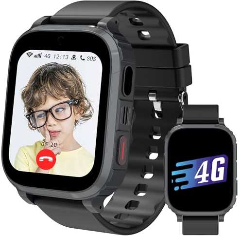 Ruopoem Reloj Inteligente Niño 4G, Reloj GPS Niños Localizador y Llamadas, Smartwatch Niños con Tarjeta SIM Videollamada SOS Chat SMS Juego Despertador IP68 Modo Clase, Regalo Niña Niño