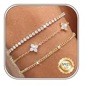 CASSIECA 3Pcs Gold Bracelets for Womens Stackable Sterling Silver Bracelet