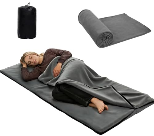 Saco de dormir para cabaña de algodón y ultraligero – 180 x 80 cm saco de dormir compacto de forro polar interior, saco de dormir ligero para camping, senderismo, hostal y al aire libre