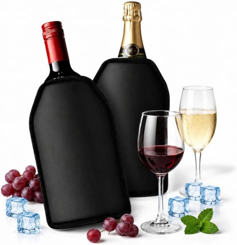 2 Pezzi Manicotto Refrigerante per Vino, Manicotto Refrigerante Nero, Portabottiglie per Viaggi, Manicotto per Bottiglia di Vino Riutilizzabile per Vino, Spumante, Champagne, Bottiglie