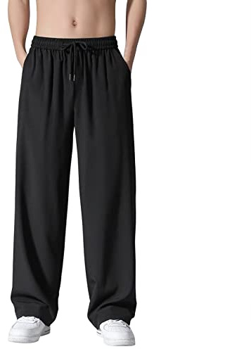 Pantalones de chándal para Hombre Verano Seda Hielo, Casuales, Delgados, Holgados, Transpirables, Cintura elástica, Largos Pierna Recta, Talla Grande