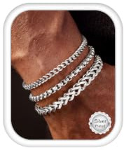Morfetto Chunky Mens Bracelets Silver Plated Bracelet for Men 21CM