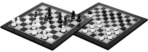 Philos 2802 - Schach-Dame-Set, beiseitig bedrucktes Brett, schwarz gebeizt