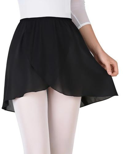 Bezioner Gonnellino da Danza e Balletto in Chiffon con Cintura Elastica per Bambini e Donna (S (90-110 cm), Nero (Cintura Elastica))