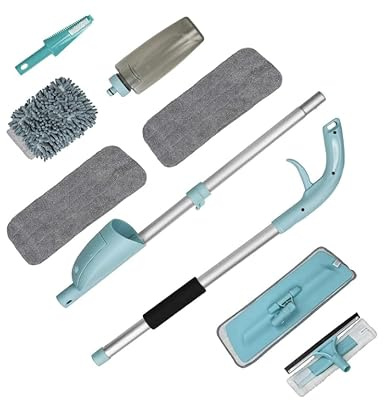 AMOS 2 in 1 Multipurpose Spray Mop and Window Cleaner Squeegee with Water Tank and 3 x Reusable Microfibre Pads for Hardwood Laminate Wood Vinyl Tiles Kitchen Bathroom Floor Cleaning