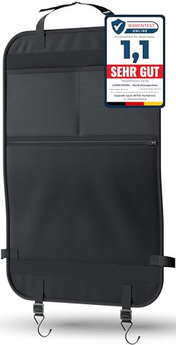 LIONSTRONG® Auto Organizer Kinder Rücksitz schwarz [WASSERDICHT] - Rückenlehnenschutz Auto Kinder universell kompatibel - Autositz Organizer - Sitzschutz Rückenlehne - große Tasche