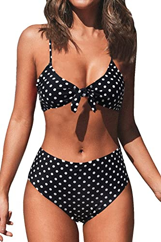 JFAN Bikiniset baddräkt tvådelad hög midja baddräkt rosett knytning v-hals push-up strandkläder