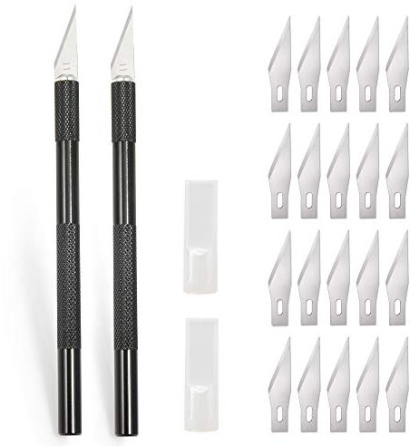 Ehdis 2 Stück Skalpell mit 20 Ersatzklingen, Bastelmesser Cuttermesser Hobbymesser Schnitzmesser Cutter für DIY Art Work Cutting, Caving, Skulptur, Fensterfolie, Lackschutzfolien, Schwarz