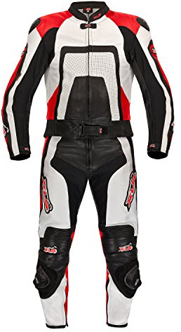 XLS Combinaison de moto 2 pièces en cuir véritable pour homme - Rouge - Taille longue (98)