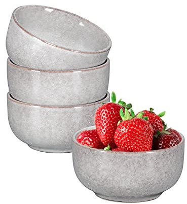 4 Ensemble En Céramique En Céramique, Dessertschal En Porcelaine 240mL, Idéal Comme Bols De Collation, Service De Tableau Noir Pour 4 Personnes, Vaisselle Du Lave-Vaisselle, Gris Clair