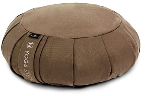 Yoga Studio Cojín redondo de meditación Zafu de algodón orgánico, cáscaras de trigo sarraceno, funda extraíble lavable, asa de transporte, color arena