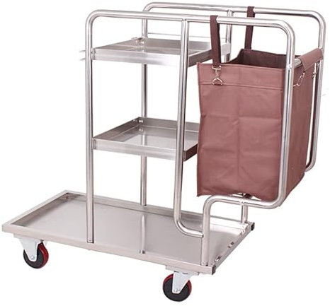 O·Lankeji Carro Comercial de Limpieza Carro de Limpieza de Acero Inoxidable con Ruedas silenciosas Carro de Limpieza de Hotel de 3 estantes (Color : Red)