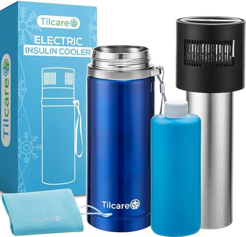 Elektrisk insulinkylare kylbox USB-laddare och ekologisk gel från Tilcare – obegränsade timmar, stor kapacitet TSA-godkänd kylbox – rymmer upp till 6 diabetikerpennor