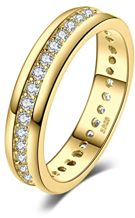 JewelryPalace Bague de Fiançailles Femme Alliance, Canaux Zircone Cubique en Bagues Argent 925 Plaqué Or Jaune Or Rose Mariage Promise Band Éternité Canal Ensembles Cadeau Anniversaire, Bijoux femme
