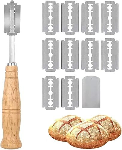 Kiuiom Couteau à Pain,Lame a Pain,Boulanger Slashing Outil,Lame Boulanger avec 10 Acier Inoxydable Lames pour DIY Graver des Motifs de Pain Pâte et Bretzel Outil de Coupe de Pain