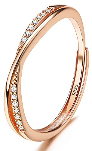 JeweBella Bague Femme en Argent 925 Minimaliste Bague Zircone Cubique Bague Réglable Argent/Or/Or Rose pour Mariage Fiançailles Anniversaire Alliance Bijoux Femme