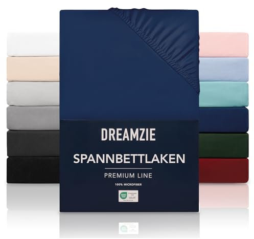 Dreamzie - Spannbettlaken 90x200cm | Mikrofaser Weich – Für Dicke Matratzen – Oeko-Tex | Komfort, Atmungsaktivität, Pflegeleicht – Dunkelblau
