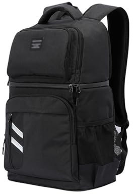 30L isolierter Rucksack, Picknicktasche, wasserdichtes PEVA-Futter, großes Doppelfach, schwarz/grau (Black)