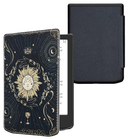 Kwmobile fodral kompatibelt med Pocketbook Vers/vers Pro/vers färg/Vivlio Light/Light HD-fodral - läsplatta skydd - tarotkort mörkblå/gul/svart