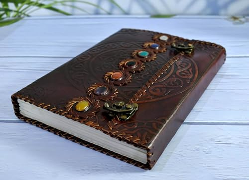 India House-Handmade Leather Journal präglad perfekt för kalligrafi, poesi, gästbok eller Instagram | Med makramé bokmärke