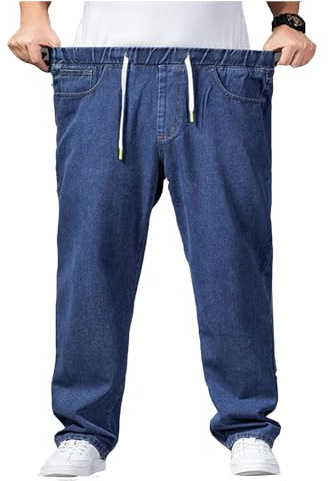 Pantalon en jean grande taille pour homme - Jean baggy extensible - Coupe ample - Taille haute - Stretch - Pantalon droit - Pantalon en denim délavé - Pantalon long en jean - Pantalon de loisirs