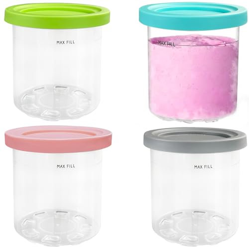 Gentpovth 4er-Set Eisbehälter mit PE Deckel, BPA-frei, Eismaschine Becher Kompatibel, Ice Cream Pints Beche, spülmaschinenfest, passend für Ninja, NC299AM, C300s Creami Serie Eiscreme-Maschinen