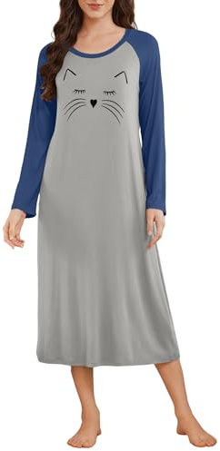Ekouaer Long Sleeve Nightgowns for Women Calf Length Sleep Shirts