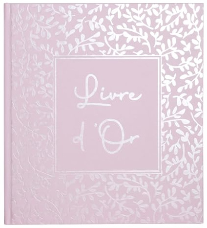 Exacompta - Ref. 47364E - 1 Gästbok AUTENTIK - Kompakt format 21 x 19 cm - Silverkant och märke med gästbokstext - 140 vita sidor - Candy pink