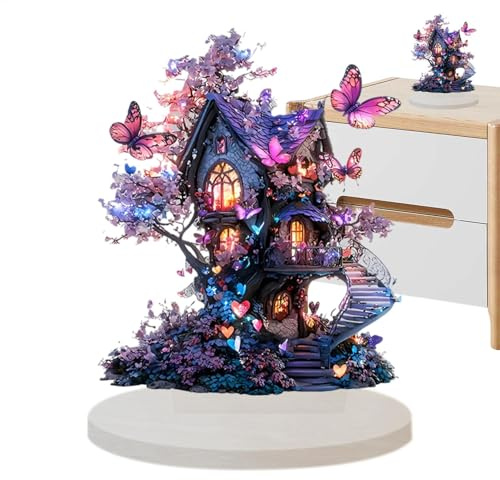 Obesntln Casa de jardín de Hadas, decoración de Hadas Interior - Decoración de Cuento de Hadas de la casa de Mariposas 2D | Centro de Mesa Impermeable, Adornos Decorativos de Escritorio, letreros de