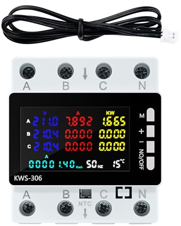 Compteur electrique triphasé Wattmetre smart meter 80A 220V AC Amperemetre 3 phases 4 conducteurs avec protection contre les pannes de courant/surtempérature/sous-tension/surpuissance etc.