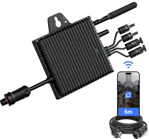 Mikrowechselrichter 800W mit 5m Kabel, Wechselrichter MPPT Mikro-Solar-Netzeinspeise, WiFi Überwachung mit APP IP67 Wasserdicht