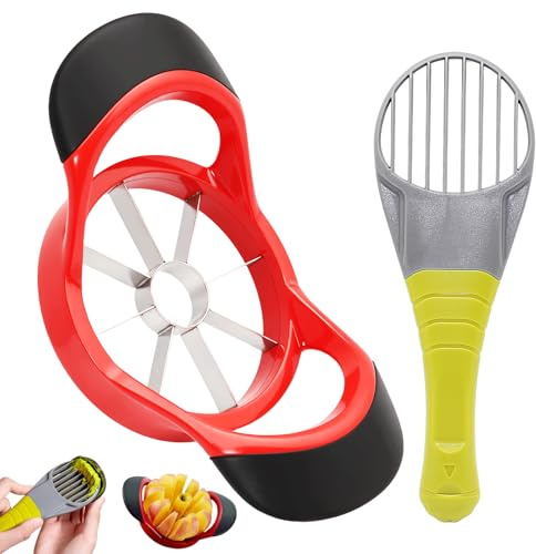 Coupe Pomme Acier Inoxydable, 3-en-1 Trancheuse à Avocat, Poignée Ergonomique en Caoutchouc, Durable, Polyvalent et Facile à Nettoyer