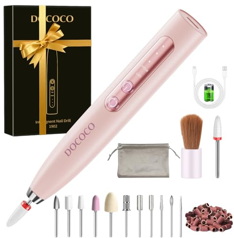 Kabellos Tragbar Nagelfräser, 35000 U/Min Elektrische Nagelfeile, 15 in 1 Fräser Nägel Professionell Nail Drill, Nagelfräser für Gelnägel und Acrylnägel, Maniküre Set Elektrisch, Rosa