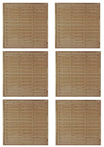 6er Set Lamellenzaun Hamburg Zaunset | Zaunelemente im Maß 180x180 cm (Breite x Höhe) | druckimprägniertes Kiefer/Fichte Holz | Garten-Zaun | Sichtschutz | Holz-Zaun | Sichtschutzwand | Dichtzaun