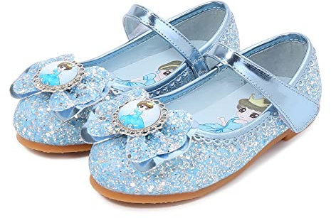 New front Niña Zapatos de Vestir Antideslizante Cerrado Plana Zapatos para Disfraz Navidad Carnaval Zapatos de Princesa Elsa Cenicienta Cumpleaños Regalo Mary Jane,Azul,31