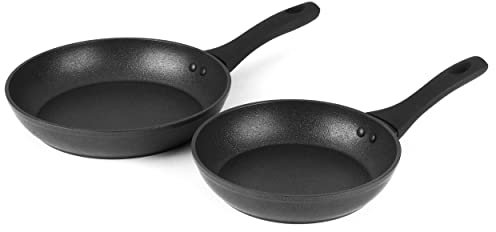 Salter BW05755S Megastone Frying Pan Set, 2 Piece, Non-Stick Forged Aluminium, Induction Safe, Featuring Soft Touch Bakelite Handles, Easy Clean, PFOA Free, Dishwasher Safe, Silver Black, 20 & 24 cm