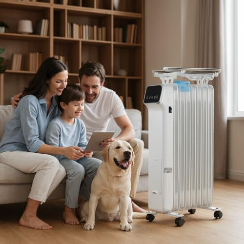 Elektrische Heizung 2000W | Elektrischer 3-Stufen Ölradiator - stromsparend und leise | Mobile Elektroheizung mit Digital Display und Fernbedienung | Heizung elektrisch mit Thermostat