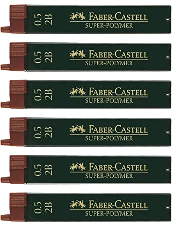 Faber-Castell 205027 - Feinminen Set Super Polymer, 6 Stück mit je 12 Minen, 0.5 mm, Härtegrad 2B