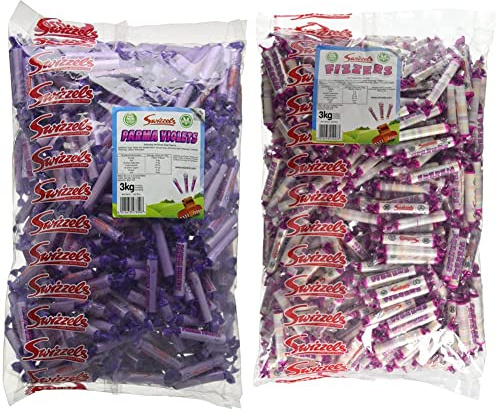 Swizzels 3kg Bulk Sweets Bag of Parma Violets - Party Pack & Original Assorted Fruit Fizzers Bulk Sweets Bag 3 kg
