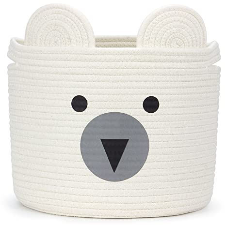 Goodheim Cesto portaoggetti per bambini in cotone per giocattoli e biancheria, cesto portabiancheria e cestino giocattolo in uno, decorazione per cameretta dei bambini, orso bianco