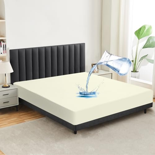mafudoxi Wasserdichter Matratzenschoner 160x200 cm Spannbettlaken, Atmungsaktiv Matratzenauflage Bettlaken, Hochwertige Spannbetttücher, Inkontinenzunterlage Waschbar bei 60° - Beige