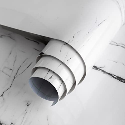 JSEVEM 80CM×4M Weiß Schwarze Marmor Selbstklebend Tapete Glänzend Marmortapete Möbel Klebefolie Steinoptik Selbstklebende Klebetapete Möbelfolie Marmoroptik Wasserfest Möbelaufkleber Küche Bad Wand