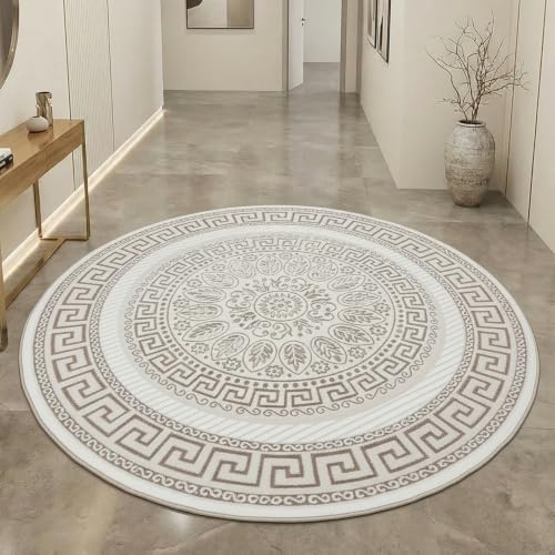 CARPETIA Matta vardagsrum sovrum matta vardagsrumsmatta glanseffekt ornament modern ädel stor stor kort lugg krämfärgad beige 200 cm rund