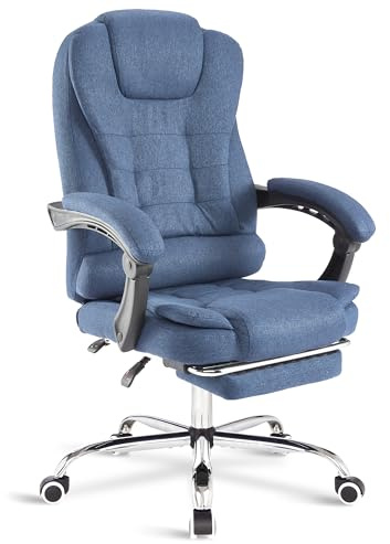 Blisswood Desk Chair, Ergonomic Office Chairs for Home with Footrest and Lumbar Support, High Back Computer Chairs with 135° Recline, Adjustable Height Tilt Function 360° Swivel for Work Study (Blue)