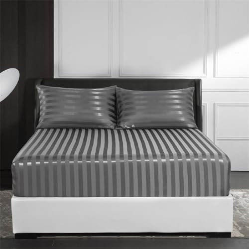 Spannbettlaken 140x200 cm Boxspringbett Satin Glanzsatin Glänzend Kühlende Grau Anthrazit Luxus Muster Topper Bettlaken Glatt Seide Spannbetttücher Leintuch 140 x 200 Hohe Matratze bis 25-30 cm