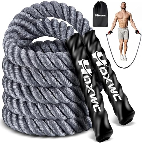 HOXWC Weighted Jump Rope, 2lb Heavy Duty Jump Rope for Fitness, Battle Rope for Fitness Training, Full Body Exercise at Home Gym for Men and Women, Strengthening Legs, Arms and Stabilizing Muscles